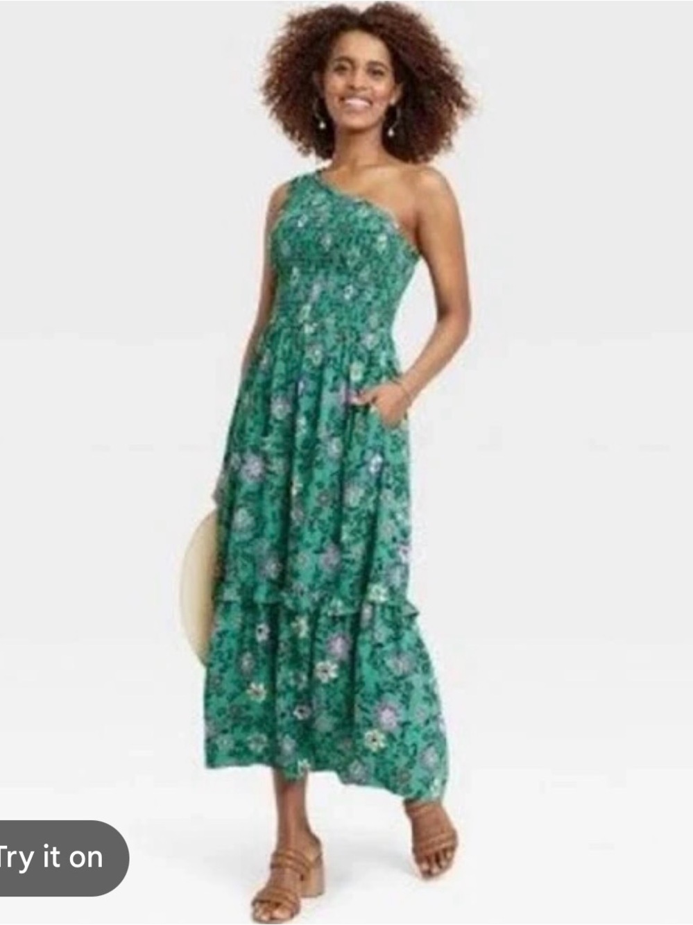 Green One-Shoulder Floral Maxi Dress